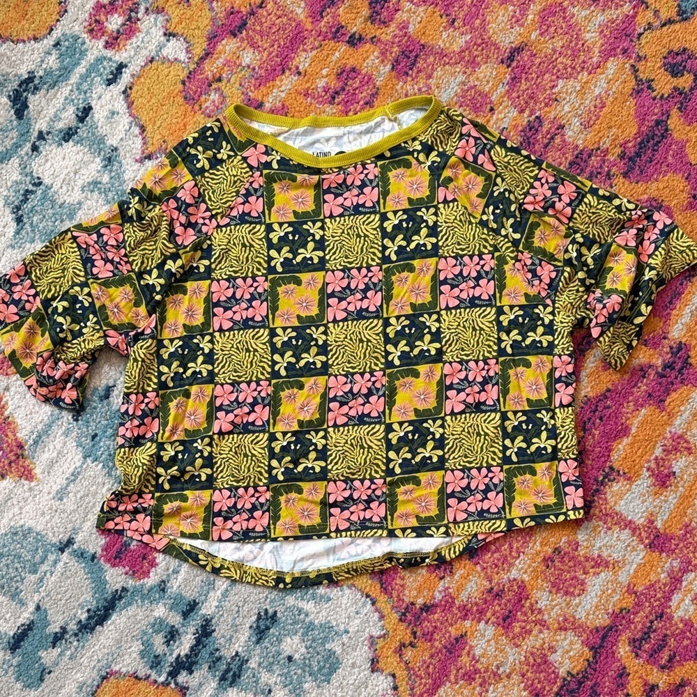 Floral Oversized Checkered Tee - Picture 2 of 2